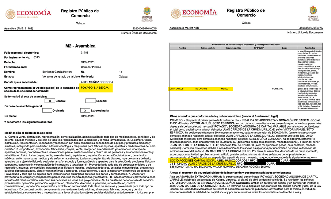 En Poyago, Juan Carlos de la Cruz fungió como accionista.
